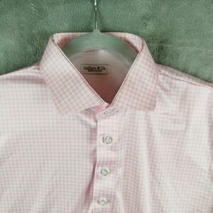 NWOT Collars And Co Relaxed White Pink Check Polo Shirt Mens Medium Dress Collar